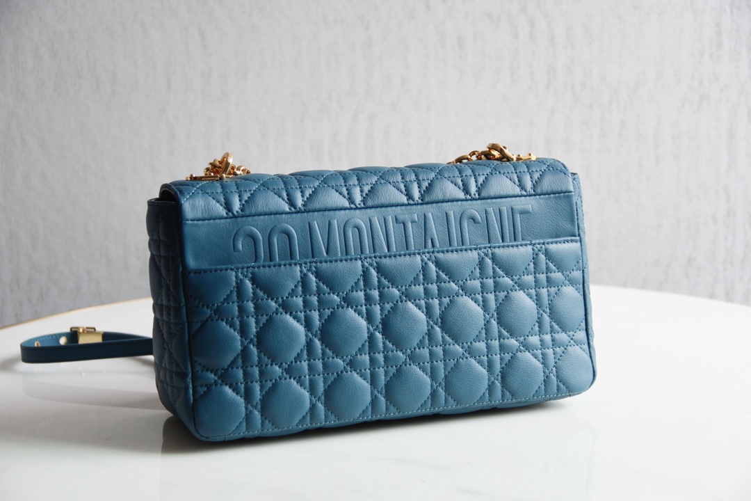 Large Dior Caro Bag Blue Supple Cannage Calfskin